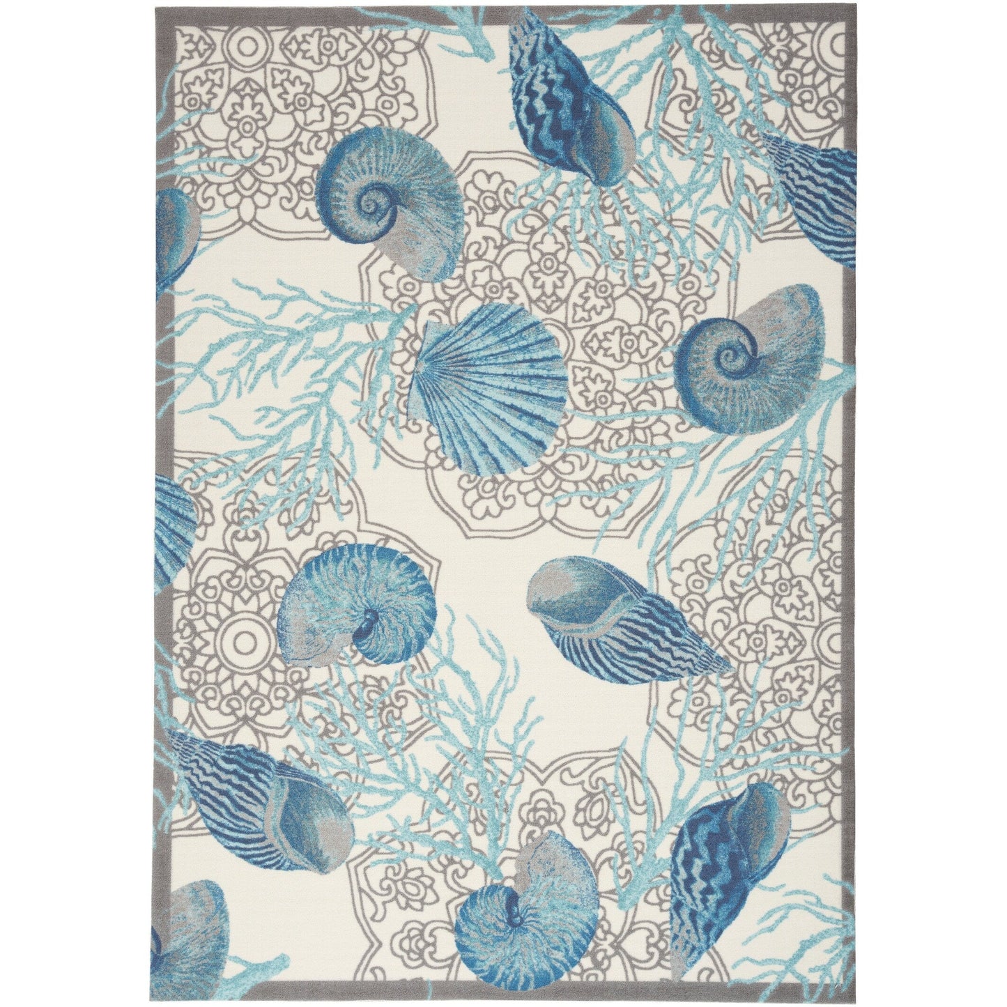 Tapis d'intérieur et d'extérieur Waverly Sun &amp; Shade Shore Thing à motif de coquillages tropicaux et floraux