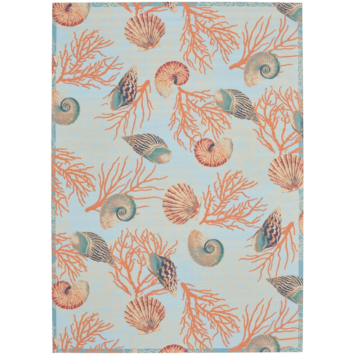 Tapis d'intérieur et d'extérieur Waverly Sun &amp; Shade Shore Thing à motif de coquillages tropicaux et floraux