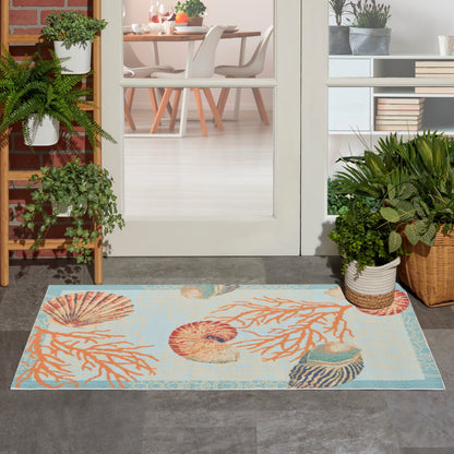 Tapis d'intérieur et d'extérieur Waverly Sun &amp; Shade Shore Thing à motif de coquillages tropicaux et floraux