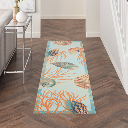 Tapis d'intérieur et d'extérieur Waverly Sun &amp; Shade Shore Thing à motif de coquillages tropicaux et floraux