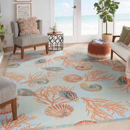 Tapis d'intérieur et d'extérieur Waverly Sun &amp; Shade Shore Thing à motif de coquillages tropicaux et floraux