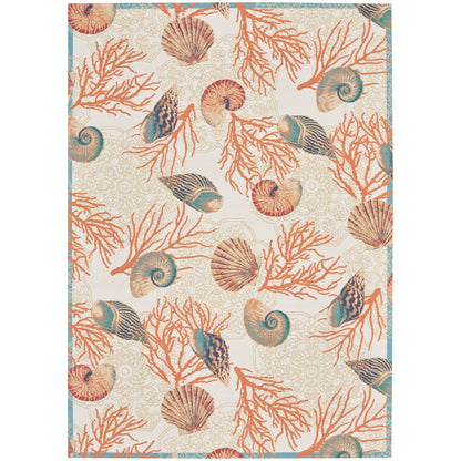 Tapis d'intérieur et d'extérieur Waverly Sun &amp; Shade Shore Thing à motif de coquillages tropicaux et floraux