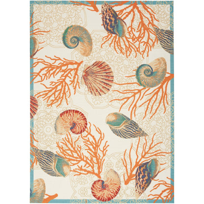Tapis d'intérieur et d'extérieur Waverly Sun &amp; Shade Shore Thing à motif de coquillages tropicaux et floraux