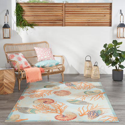 Tapis d'intérieur et d'extérieur Waverly Sun &amp; Shade Shore Thing à motif de coquillages tropicaux et floraux