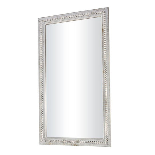 Miroir mural rectangulaire en bois rustique blanchi à la chaux sculpté et perlé 48 x 28 - Miroir 48 x 28