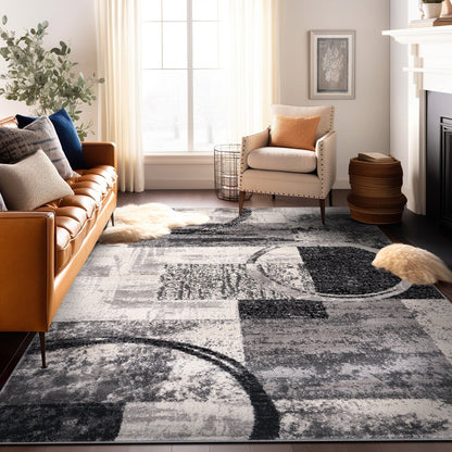 Tapis circulaire abstrait en polypropylène fabriqué à la machine, World Rug Gallery