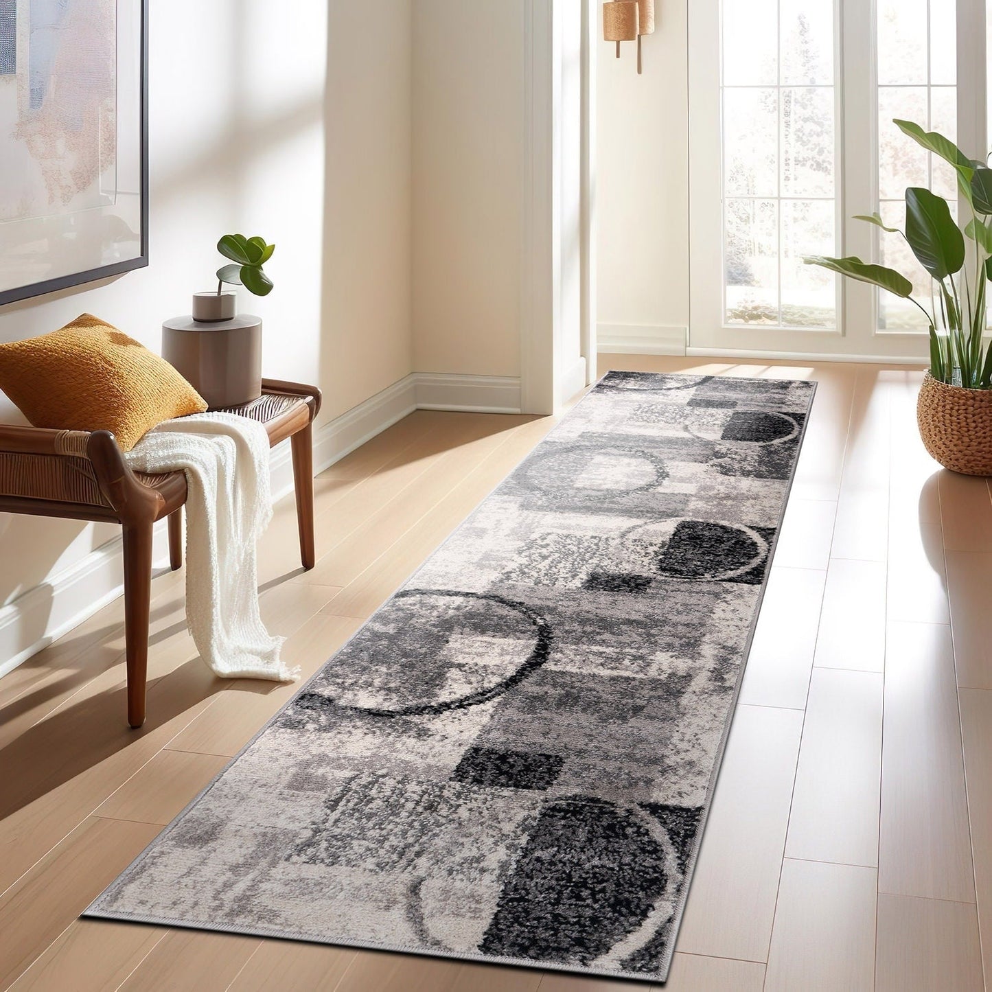 Tapis circulaire abstrait en polypropylène fabriqué à la machine, World Rug Gallery