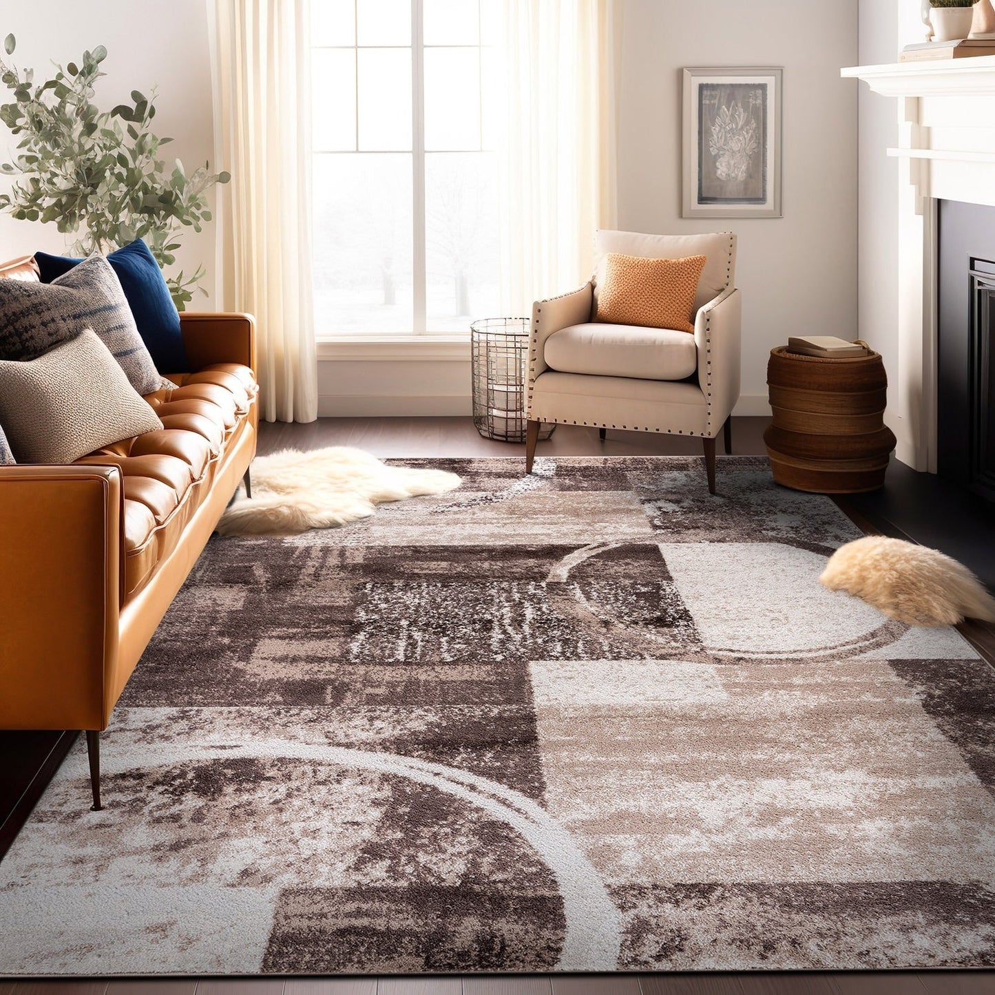 Tapis circulaire abstrait en polypropylène fabriqué à la machine, World Rug Gallery