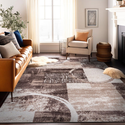 Tapis circulaire abstrait en polypropylène fabriqué à la machine, World Rug Gallery