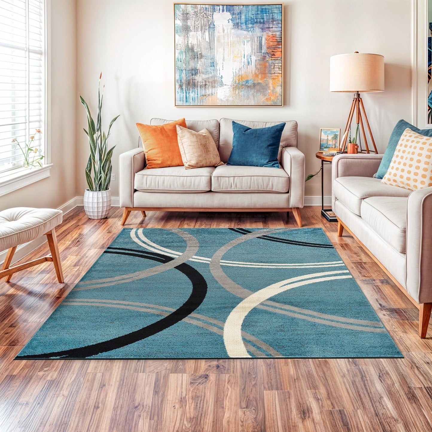 Tapis contemporain à motifs abstraits de cercles de la World Rug Gallery