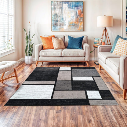 Tapis contemporain moderne à blocs de couleurs en boîte de la World Rug Gallery