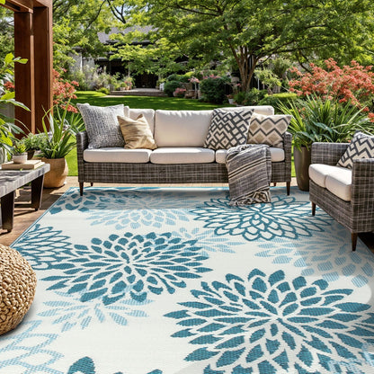 Tapis d'extérieur réversibles en plastique recyclé à motif floral moderne Aloha de la World Rug Gallery