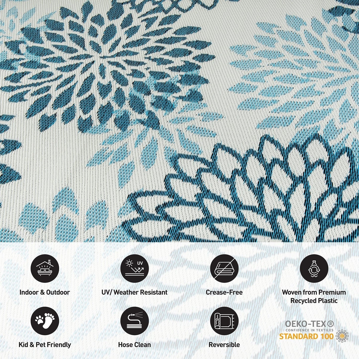 Tapis d'extérieur réversibles en plastique recyclé à motif floral moderne Aloha de la World Rug Gallery