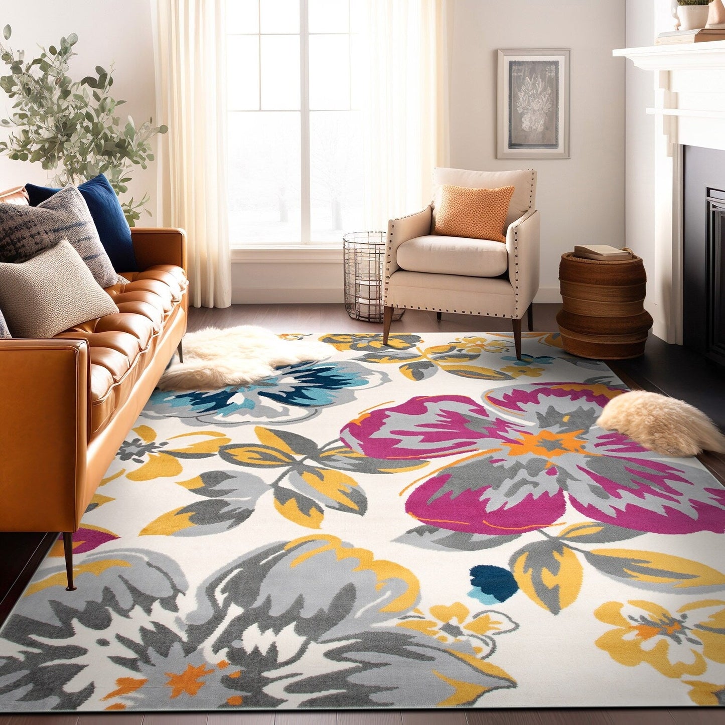 Tapis moderne à motif floral de la World Rug Gallery