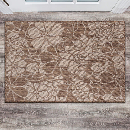 Tapis d'intérieur/extérieur texturé à motif floral moderne World Rug Gallery