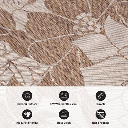 Tapis d'intérieur/extérieur texturé à motif floral moderne World Rug Gallery