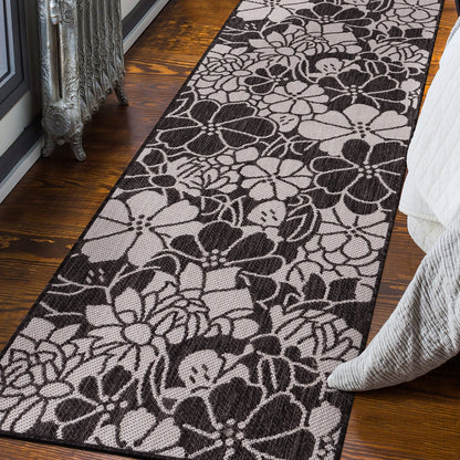 Tapis d'intérieur/extérieur texturé à motif floral moderne World Rug Gallery