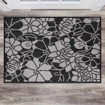 Tapis d'intérieur/extérieur texturé à motif floral moderne World Rug Gallery