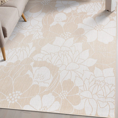 Tapis d'intérieur/extérieur texturé à motif floral moderne World Rug Gallery