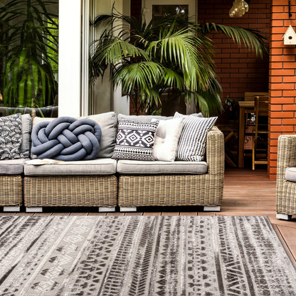 Tapis d'intérieur/extérieur géométrique délavé à rayures modernes de la World Rug Gallery