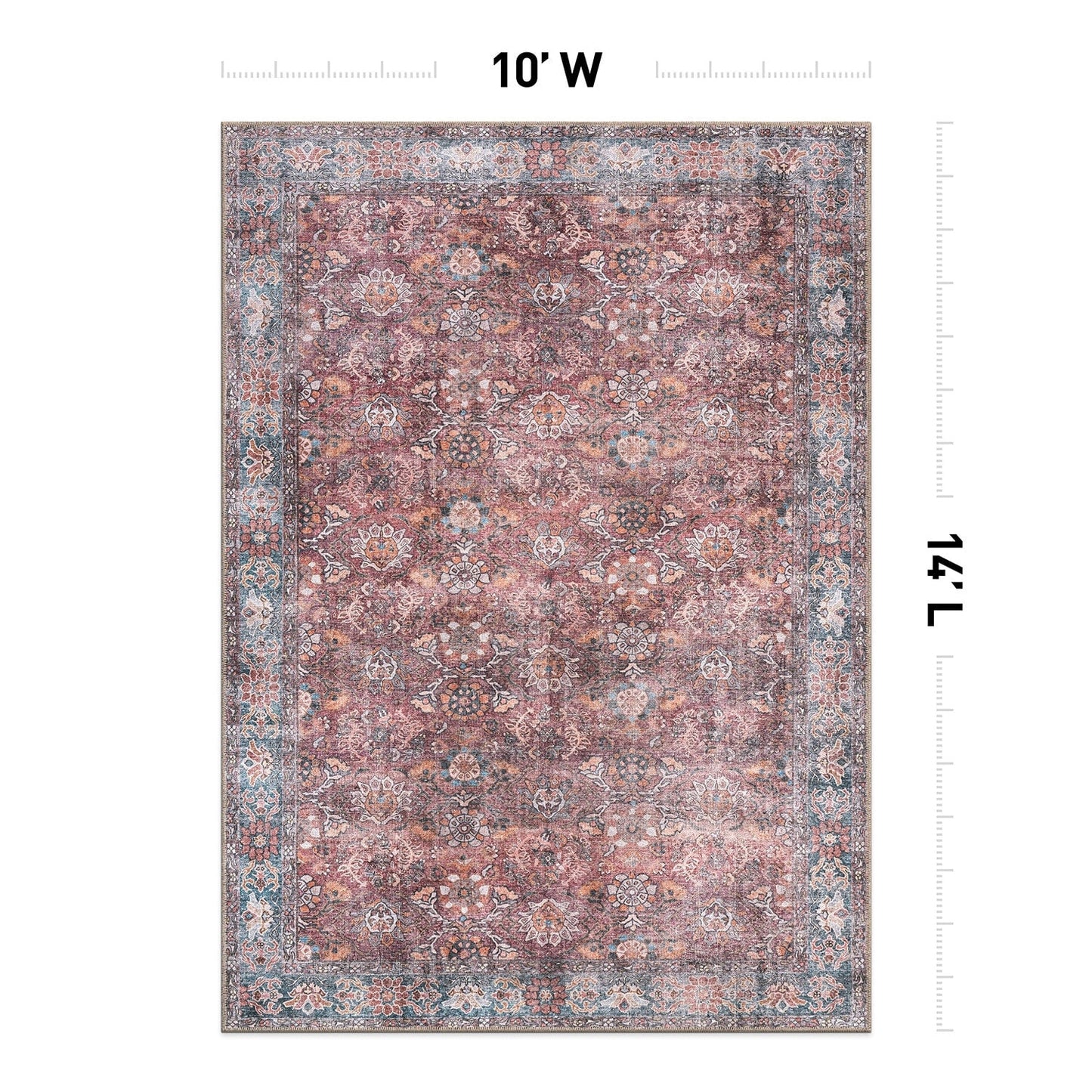Tapis de transition World Rug Gallery, style vintage, antidérapant, lavable en machine, avec bordures