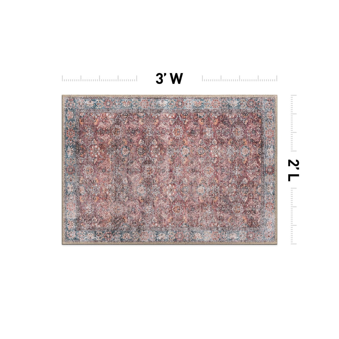 Tapis de transition World Rug Gallery, style vintage, antidérapant, lavable en machine, avec bordures