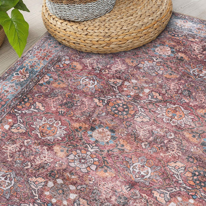 Tapis de transition World Rug Gallery, style vintage, antidérapant, lavable en machine, avec bordures