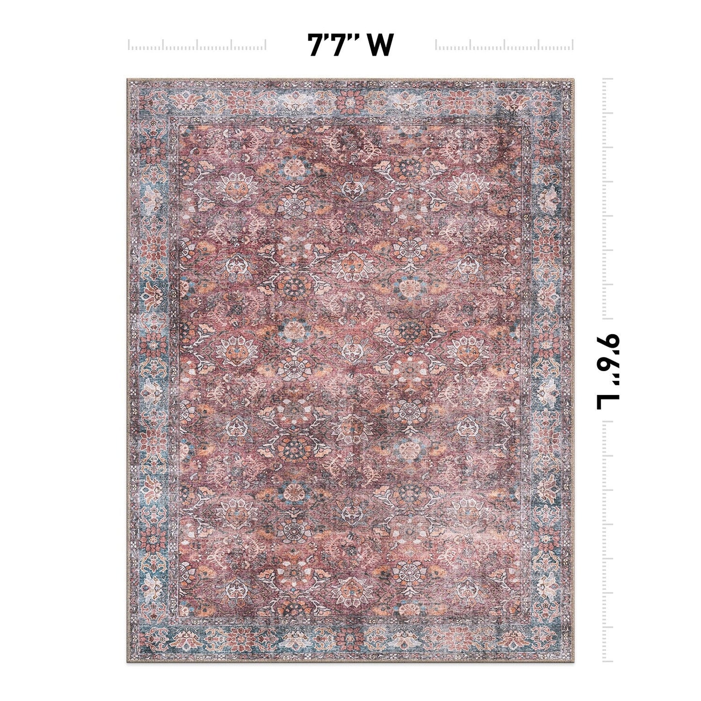 Tapis de transition World Rug Gallery, style vintage, antidérapant, lavable en machine, avec bordures
