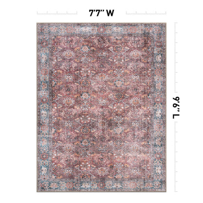 Tapis de transition World Rug Gallery, style vintage, antidérapant, lavable en machine, avec bordures