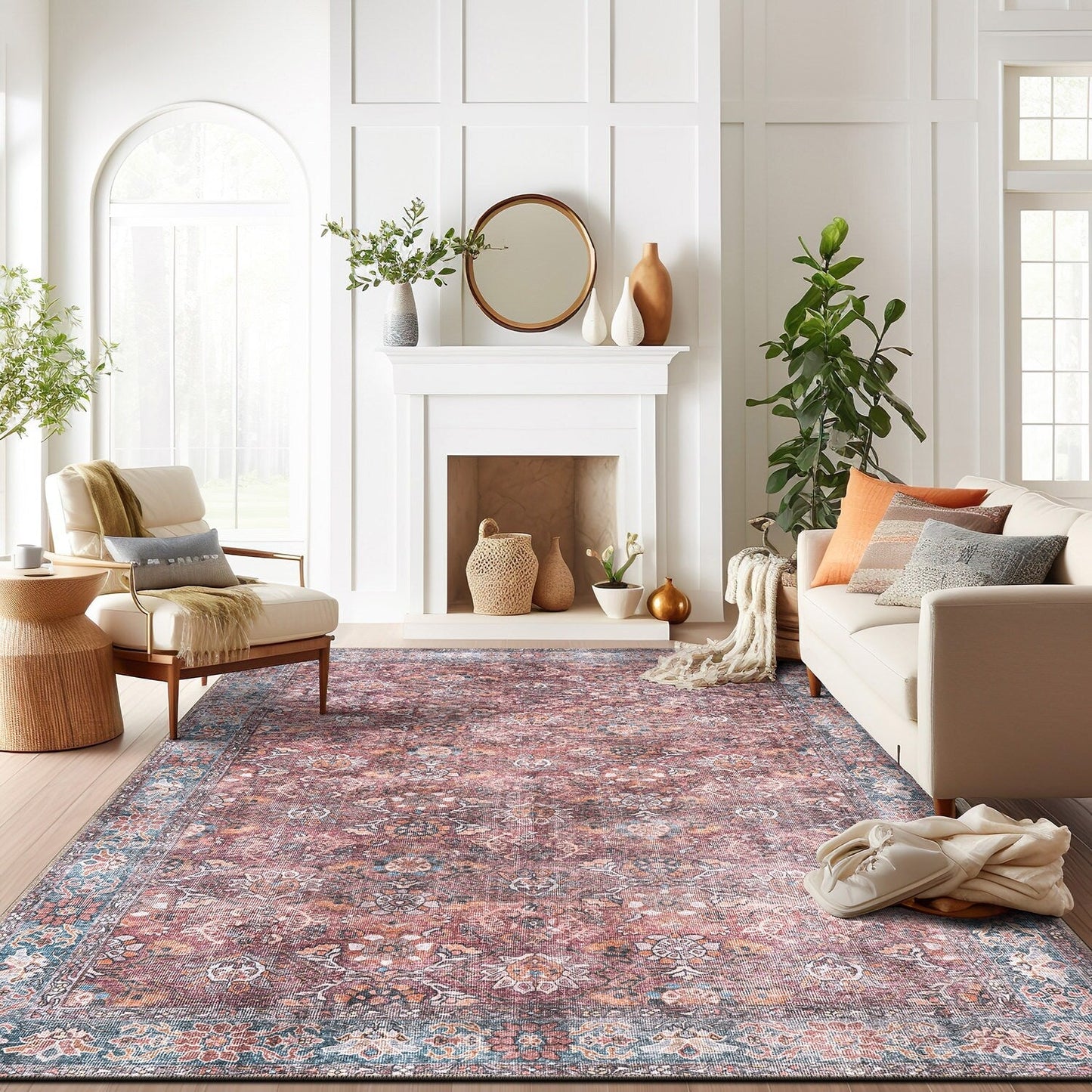 Tapis de transition World Rug Gallery, style vintage, antidérapant, lavable en machine, avec bordures