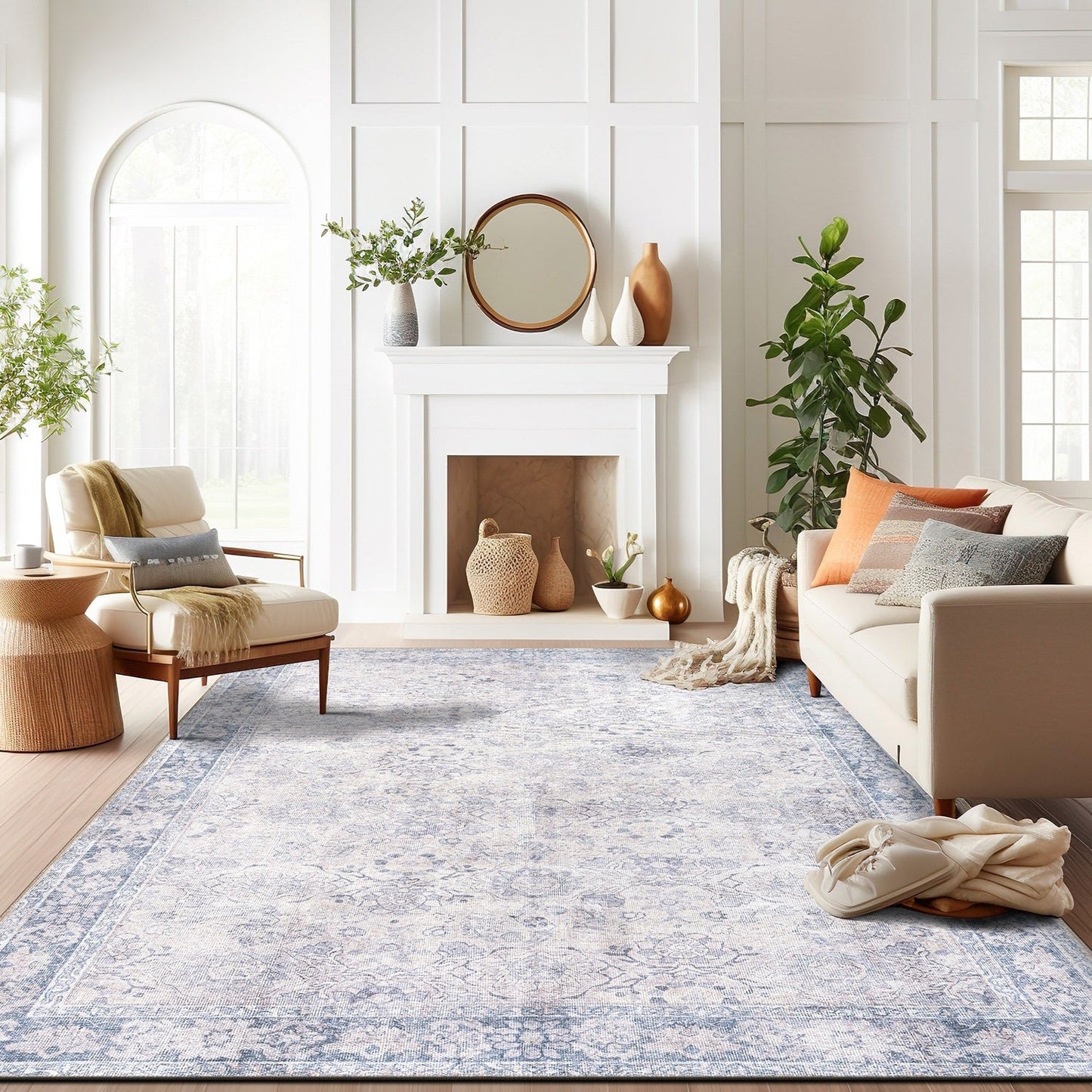 Tapis de transition World Rug Gallery, style vintage, antidérapant, lavable en machine, avec bordures