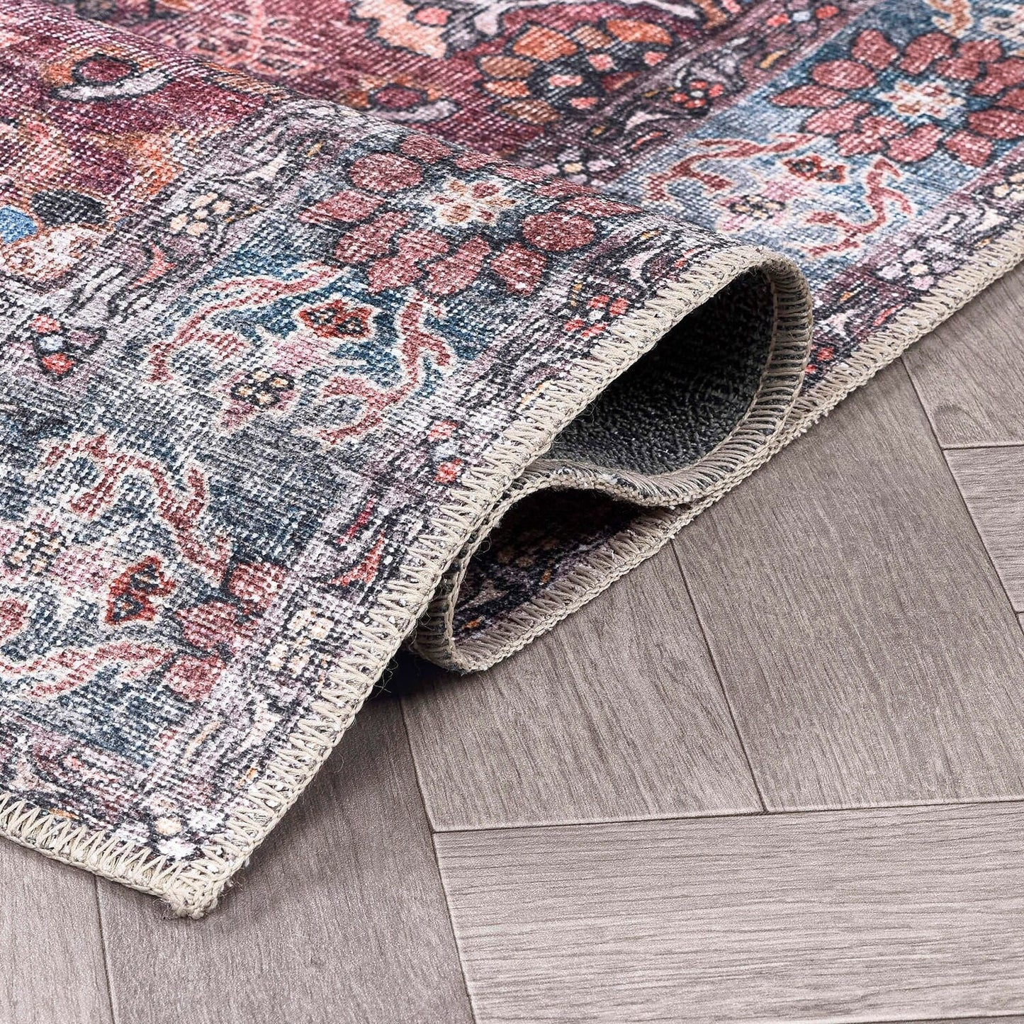 Tapis de transition World Rug Gallery, style vintage, antidérapant, lavable en machine, avec bordures