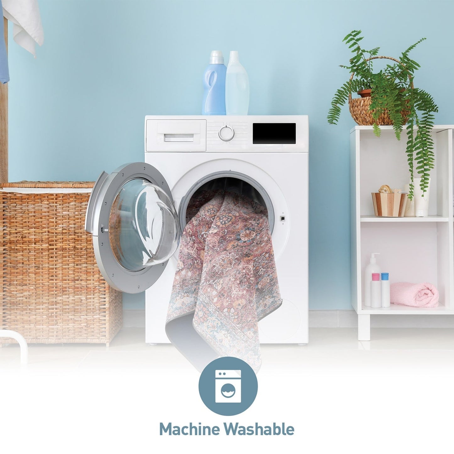 Tapis de transition World Rug Gallery, style vintage, antidérapant, lavable en machine, avec bordures