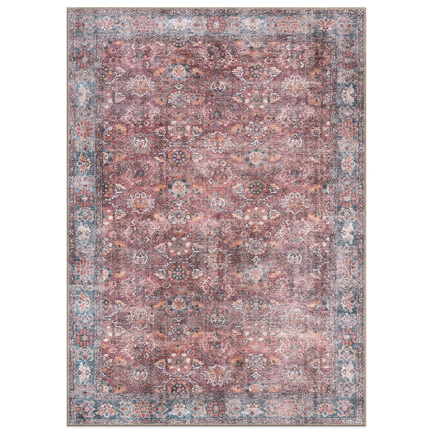 Tapis de transition World Rug Gallery, style vintage, antidérapant, lavable en machine, avec bordures