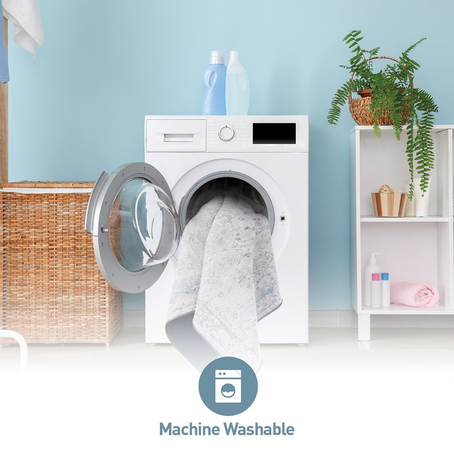 Tapis de transition World Rug Gallery, style vintage, antidérapant, lavable en machine, avec bordures