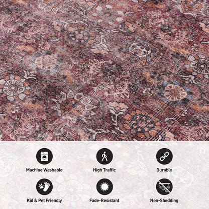 Tapis de transition World Rug Gallery, style vintage, antidérapant, lavable en machine, avec bordures