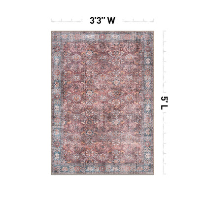 Tapis de transition World Rug Gallery, style vintage, antidérapant, lavable en machine, avec bordures