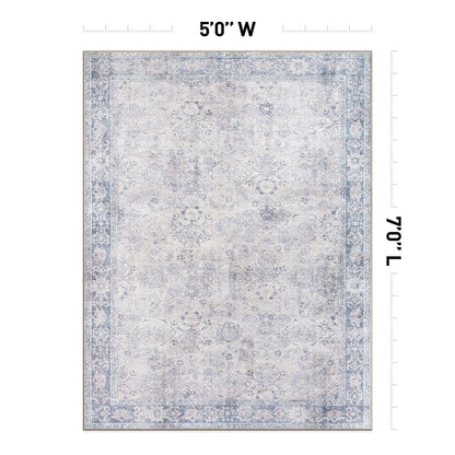 Tapis de transition World Rug Gallery, style vintage, antidérapant, lavable en machine, avec bordures