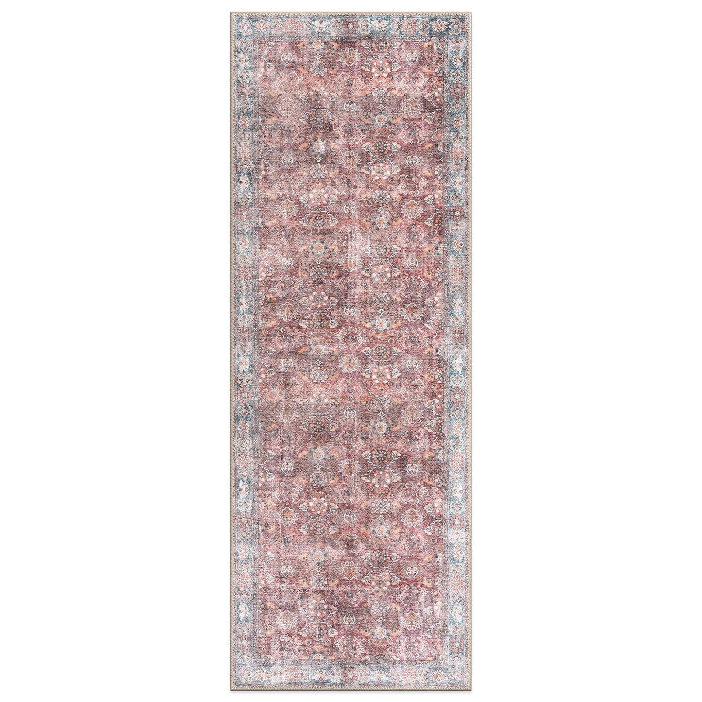 Tapis de transition World Rug Gallery, style vintage, antidérapant, lavable en machine, avec bordures