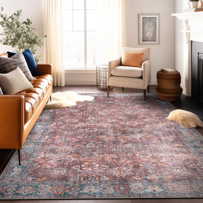 Tapis de transition World Rug Gallery, style vintage, antidérapant, lavable en machine, avec bordures