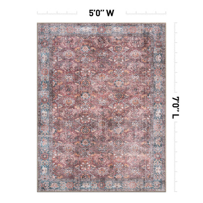 Tapis de transition World Rug Gallery, style vintage, antidérapant, lavable en machine, avec bordures