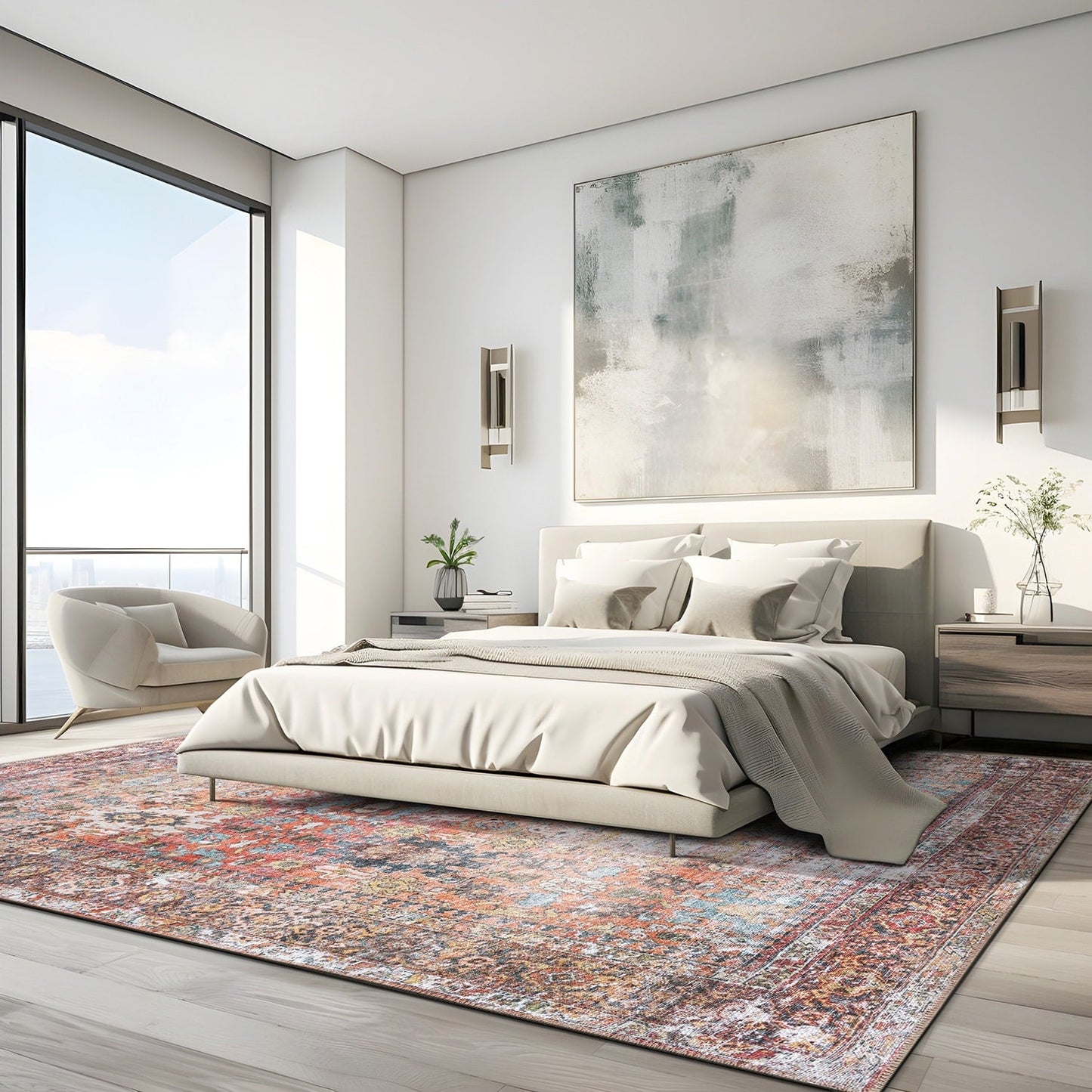 Tapis antidérapant lavable en machine, style transitionnel et vieilli, de la World Rug Gallery