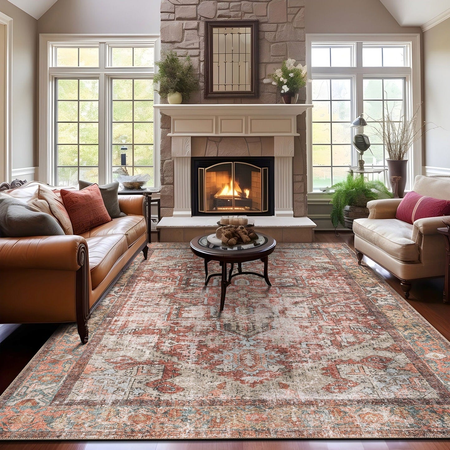 Tapis antidérapant lavable en machine à motif médaillon bohème vintage World Rug Gallery