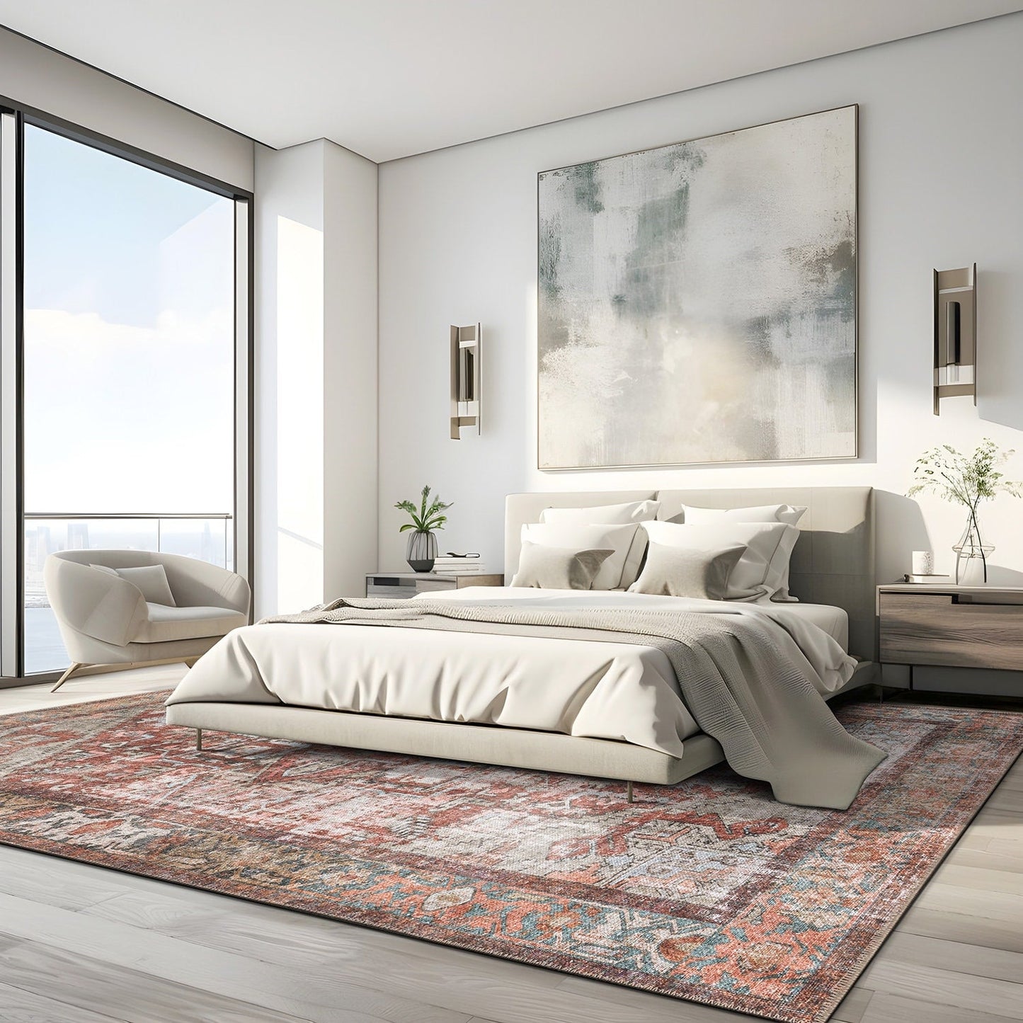 Tapis antidérapant lavable en machine à motif médaillon bohème vintage World Rug Gallery