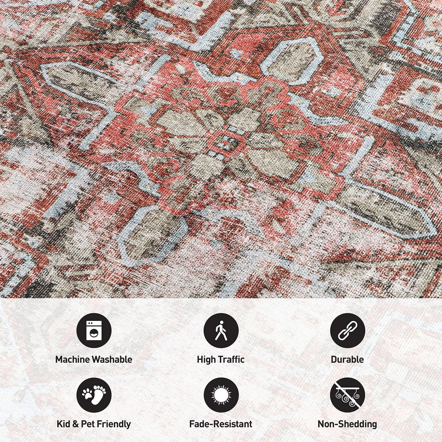 Tapis antidérapant lavable en machine à motif médaillon bohème vintage World Rug Gallery