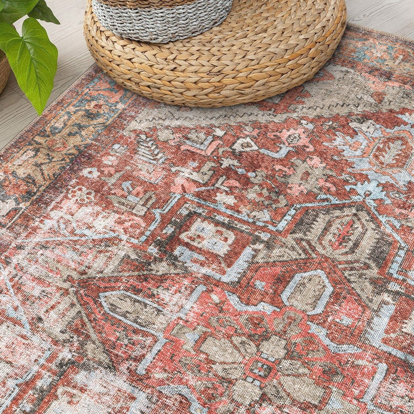 Tapis antidérapant lavable en machine à motif médaillon bohème vintage World Rug Gallery